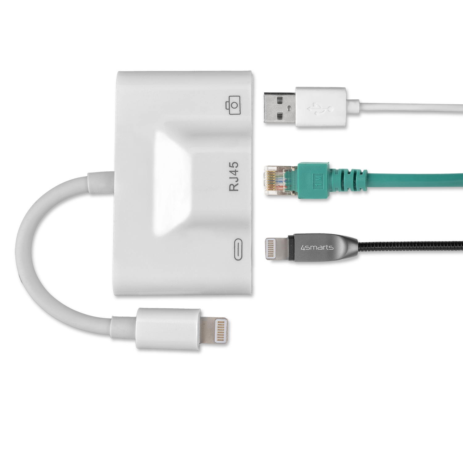 3in1 Hub Lightning to USB TypeA and Lightning white 4Smarts